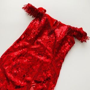 Vintage 80s Prom Dress Red Sequin Beaded S